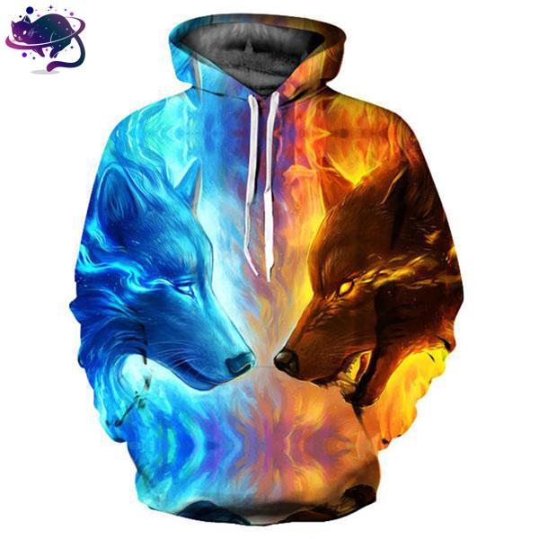 Fire & Ice Wolf Hoodie